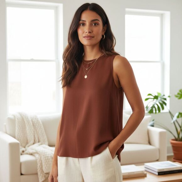 Banana Republic Hi-Low Hem Rustic Brown Swing Tank Top Size Large - Picture 1 of 9